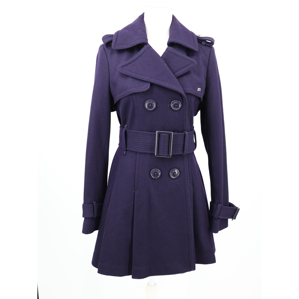 Miss Sixty Wool Blend Belted Peacoat Pleated Back Purple Y2K Jacket Size M